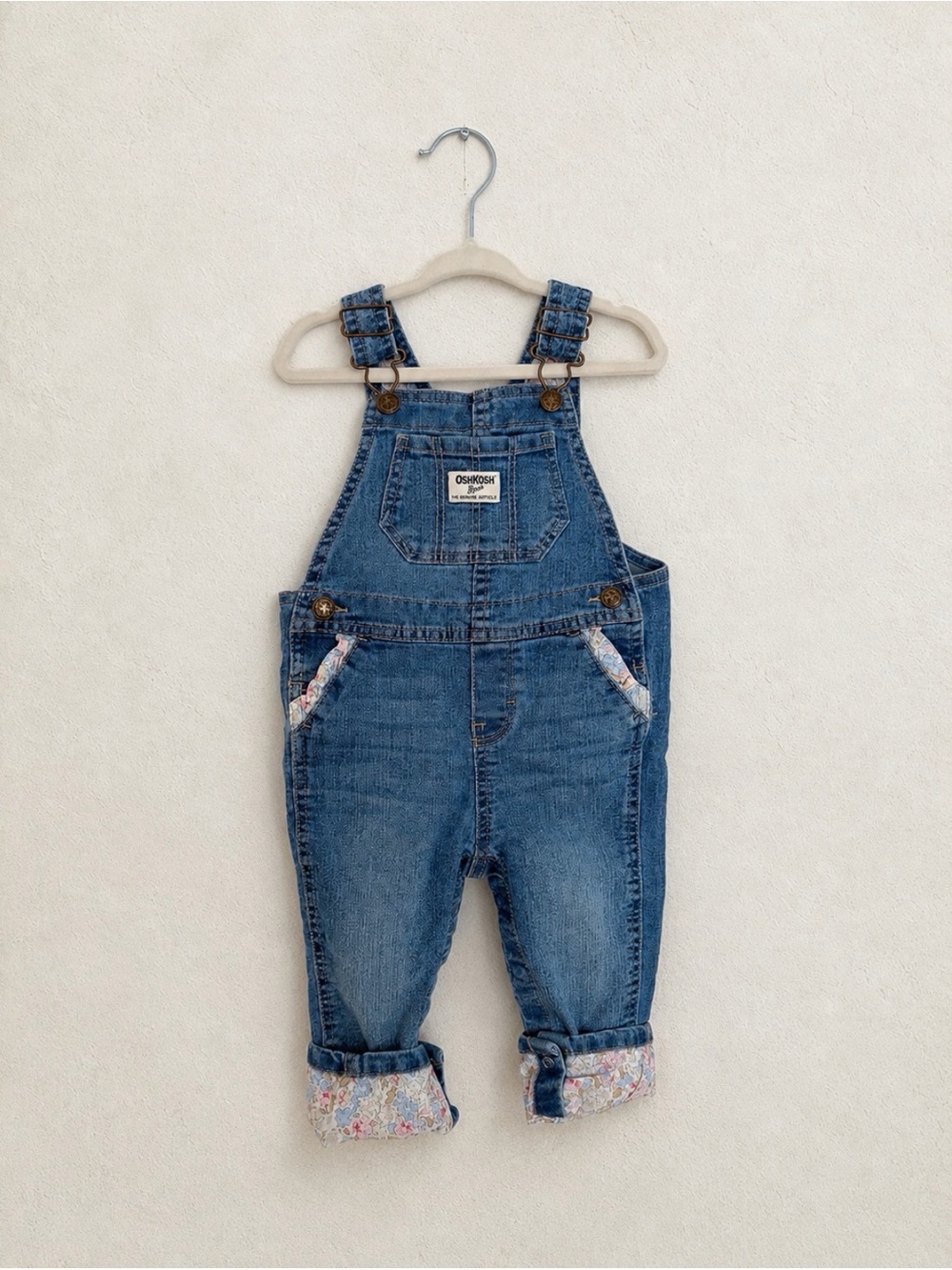 OshKosh B'gosh Girls' Denim Overalls with Floral Cuff